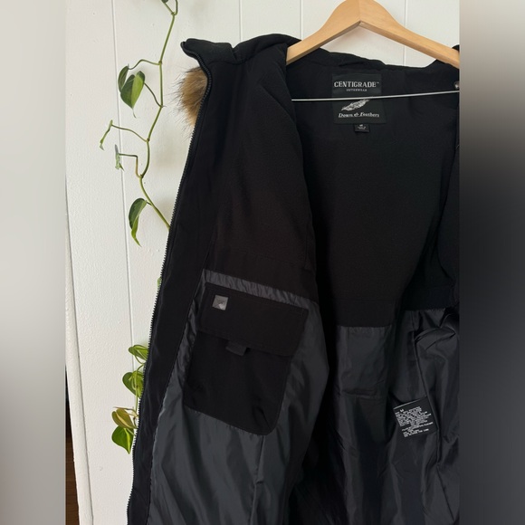 Centigrade Down Feather Puffer Jacket Black Parka Size Medium Removable Hood - Picture 10 of 10